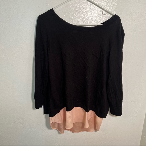 Ann Taylor Sweater Blouse Black Light Pink M - Picture 3 of 10